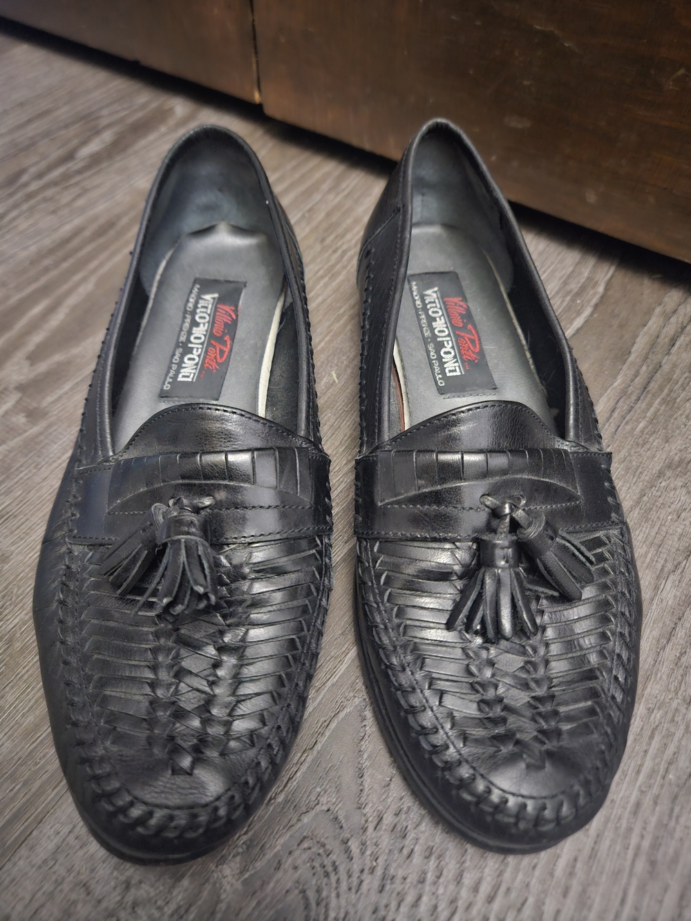 Vintage Rare Vittorio Ponti Black Leather Tassel Loafers Size 8 From The 80s